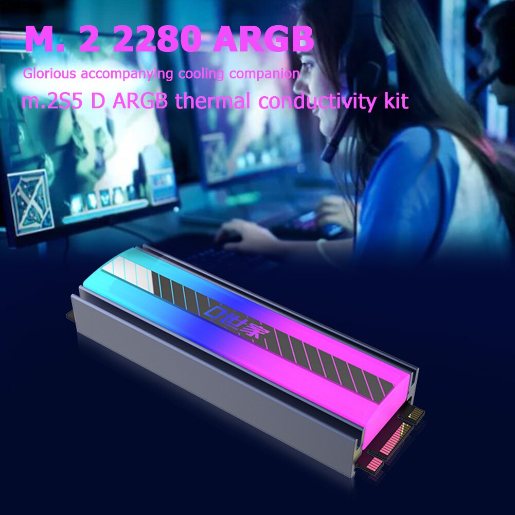 M.2 SSD Computer Water Cooling System Waterblock Heatsink Passive Heat 5V 3Pin ARGB 2280 Solid State Hard Disk Radiator