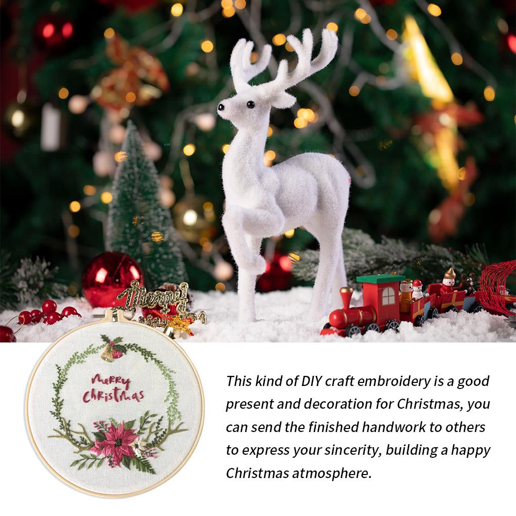 Christmas Embroidery Stitch Starter Kit DIY Handmade Xmas Pattern Cloth Embroidery Hoop Beginner Embroidery Round Cross Stitch