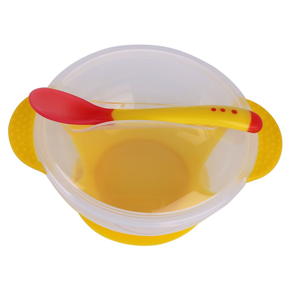 Safety Baby Feeding Dishes Babies Eatting Bowl with Suction Cup Assist Spoon Fork Baby Training Products: Yellow