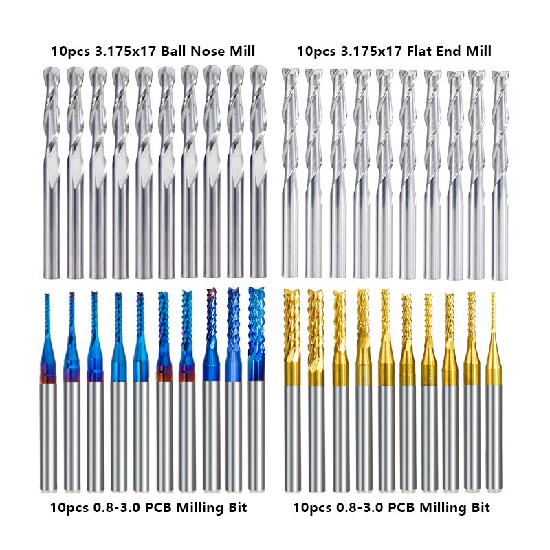 XCAN End Mill Engraving Bits Set Nano Blue Coated CNC Router Bits Cutting Milling Cutter 1/8" Shank Carbide Milling Tools