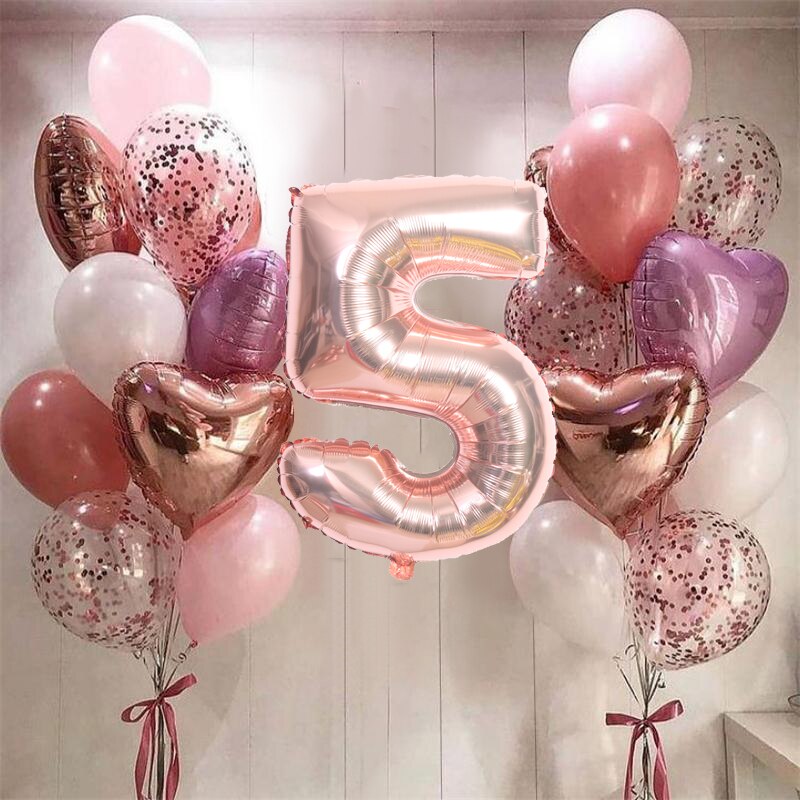 21pcs 32 inch Number Foil Balloons Latex Confetti Helium Balloons Wedding Birthday Party Decoration Supplies Baby Shower Globos: rose gold 5