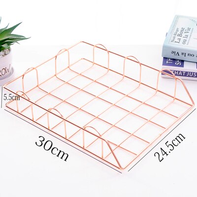Rose Gold Wrought Iron Storag Rack Magazine Book Holder Stand Metal Baskets Office Desktop File Organizer Cosmetic Storage Box: A