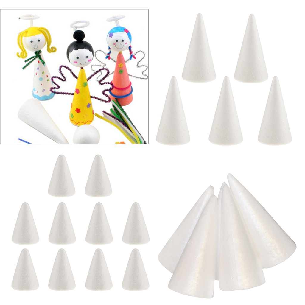 Ornement en mousse de styromousse | Ensemble de 20 pièces, décoration artisanale blanche en forme de cône, décoration de fête, bricolage