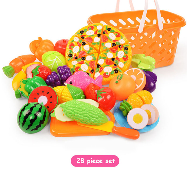 6pcs/20pcs/37pcs/set fruit toys Housekeeping Toys education toys for baby color random surwish plastic fruit vegetables cut toys: 28pcs with basket