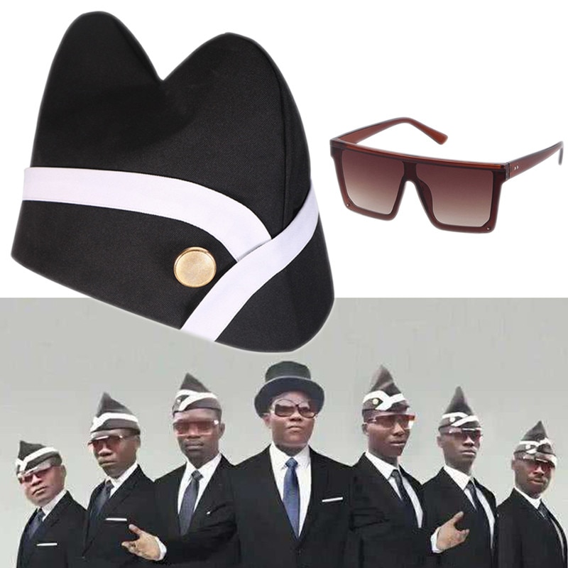 Cosplay Ghana Pallbearers Coffin Dance Black Cap Funeral Dancing Team Display Hat Glasses Funny Dressed Costume