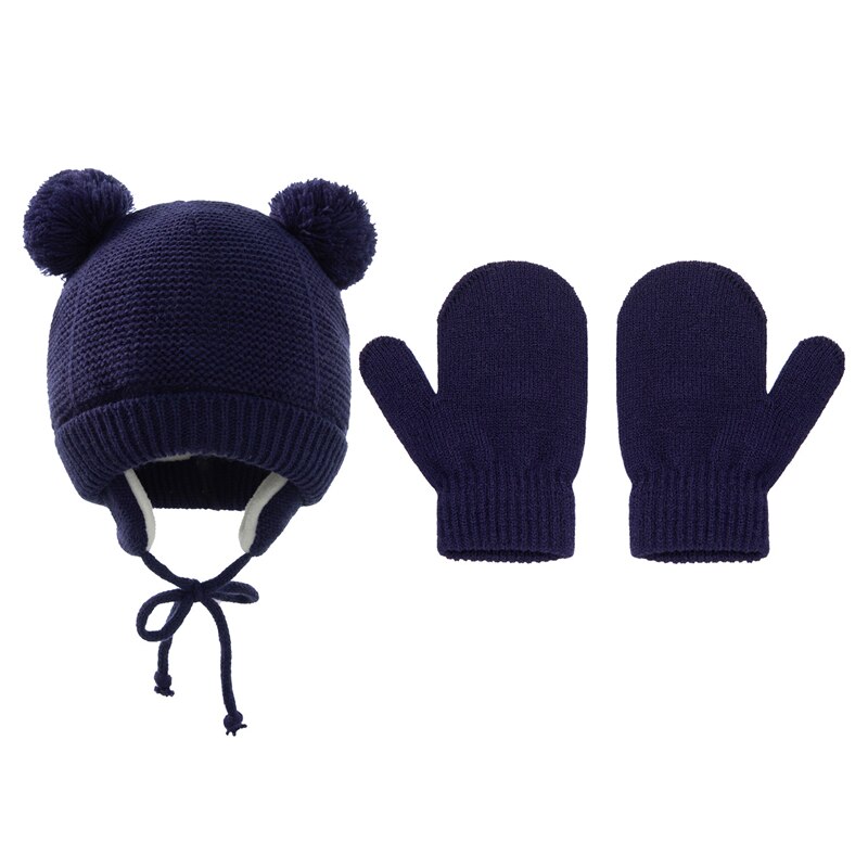 Set di 2 guanti per cappello da bambino Set di cappelli per bambini in maglia di pelliccia intrecciata a maglia solida 2021 inverno ragazzi ragazze bambini berretto cappelli per orecchie caldi