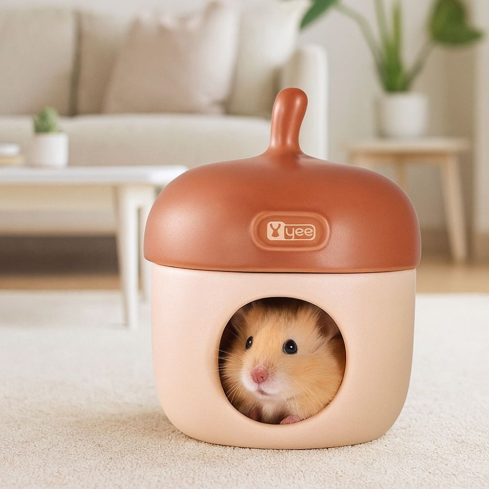 Jaula de hielo para hámster de bellota única y práctica, nido de enfriamiento decorativo para hámster, suministros de paisajismo para hábitat de animales pequeños y bonitos