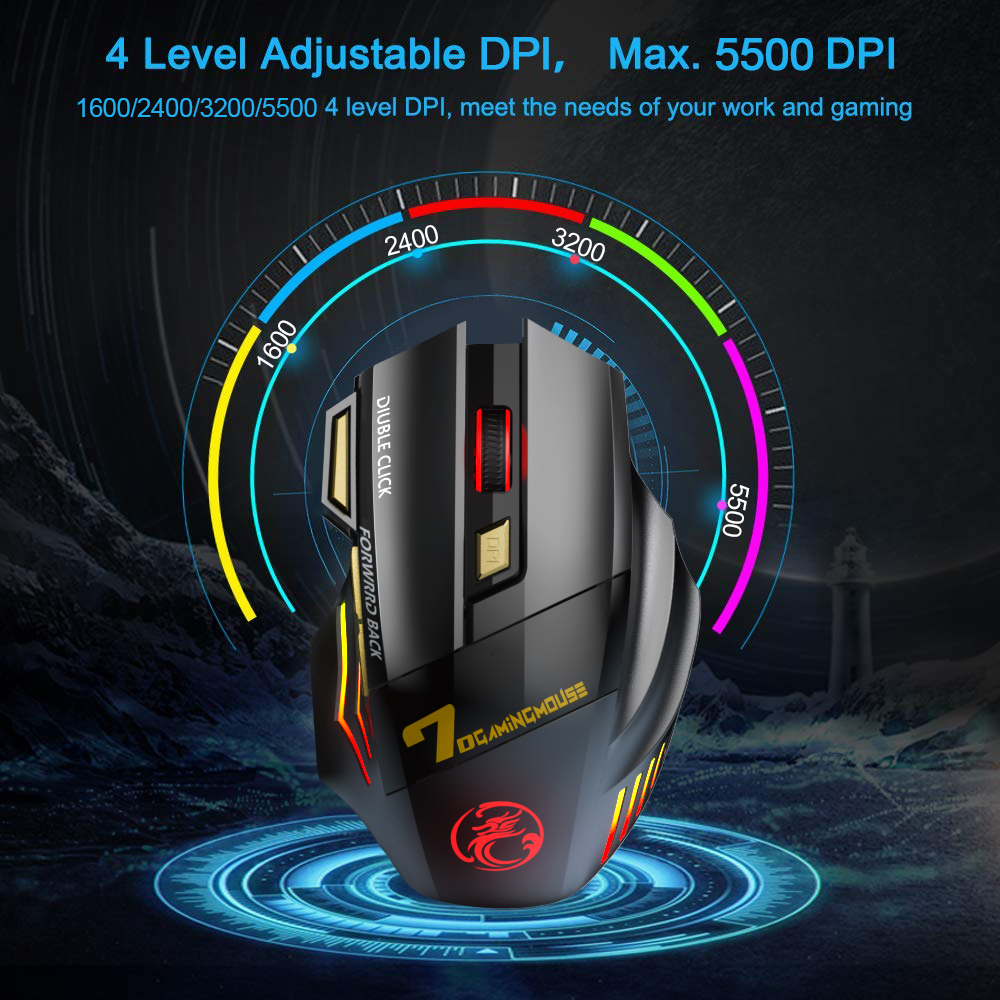 Bezprzewodowa mysz akumulatorowa dla graczy do komputera Mysz do gier RGB Mysz Bluetooth USB Cicha, ergonomiczna mysz do laptopa PC