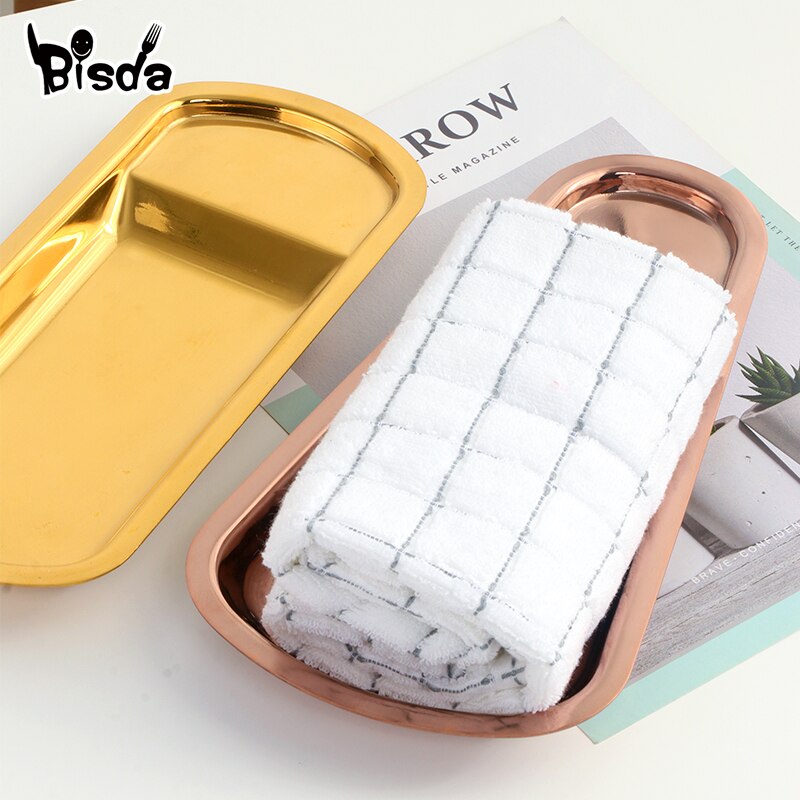 1pc Snack Platte Metall Rechteck Platten Gold Brot murmeln Geschirr Mischen Obst Süßigkeiten Nachtisch Erzähler Regenbogen Handtuch Serviette Tablett Party