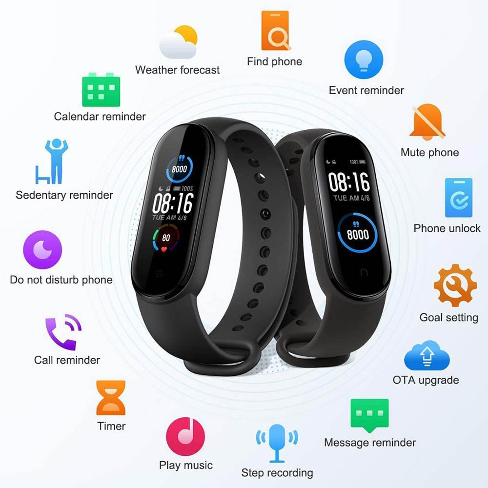Xiaomi mi band 5 relógio inteligente, pulseira fitness, pedômetros para caminhar, monitor de frequência cardíaca, pedômetro, monitoramento de calorias à prova d&#39;água