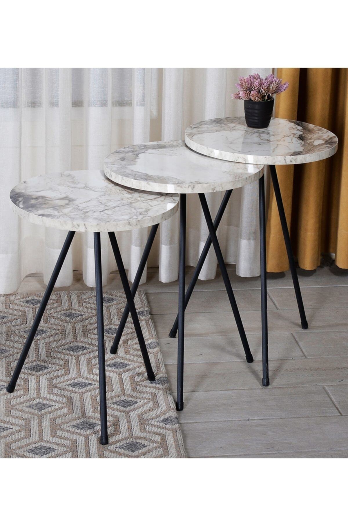 3 pièces table basse bois moderne canapé table d'appoint meubles de maison mignon salon chevet petite table ronde créative décor à la maison: WHITE