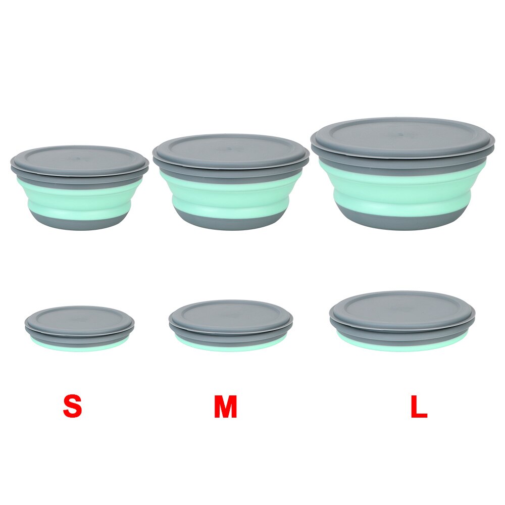 Foldable Salad Bowl Folding Lunch Box Tableware Set Bowl Sets with Lid Food Container 3Pcs/Set Portable Folding Bowl Silicone