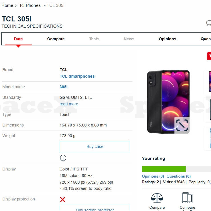 305 6.52"Tested For TCL 305 LCD 6102D 305i LCD Touch Digititizer Assembly Replacement Screen Display phone TCL 5164D lcd