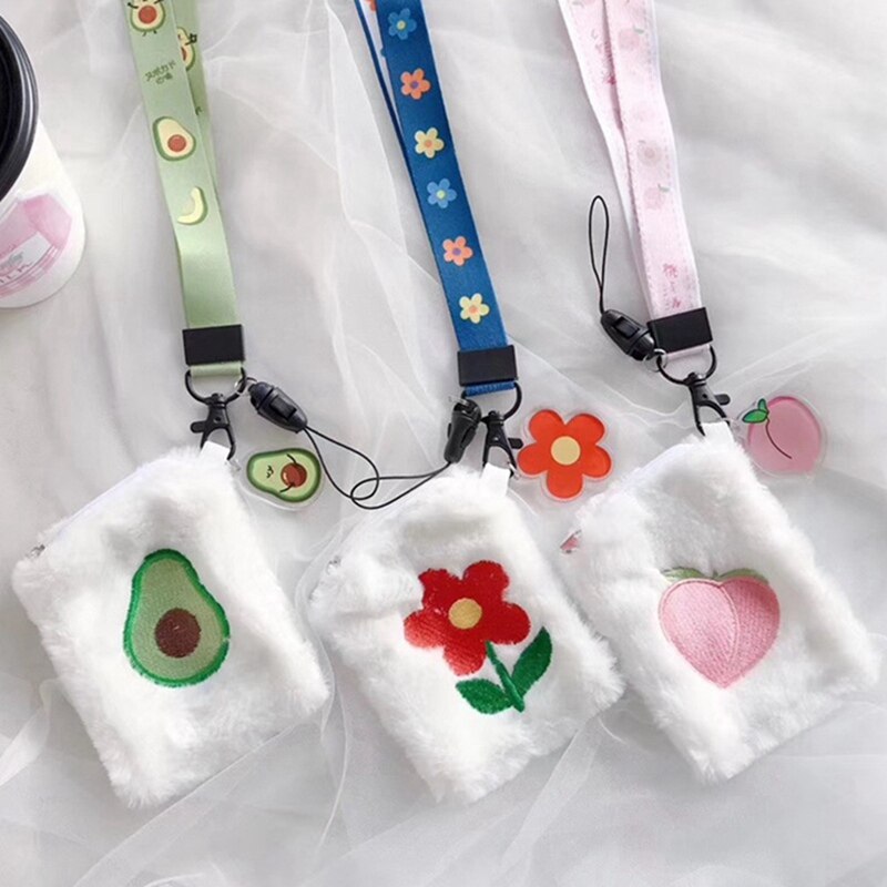 Tecknad söt broderi bärbar hörlursfodral mjuk plysch avokado förvaring resväska dragkedja påse för airpods förvaringsväska