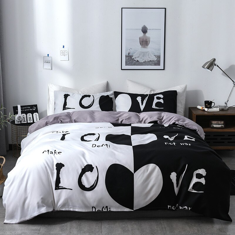 Zwart En Wit Beddengoed Set Liefde Letters Cool Dekbedovertrek Set Moderne Dekbed Cover Spreien 3Pcs Koningin Koning Thuis textiel: US TWIN 3pcs