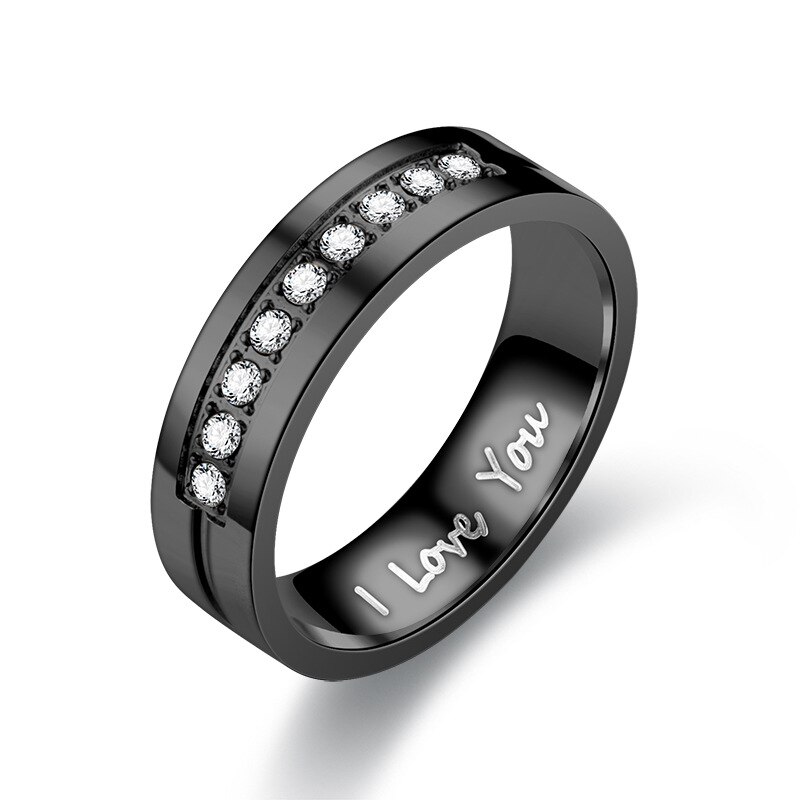 Anillos de compromiso de pareja de acero inoxidable a la para mujeres y hombres, anillo de cristal I LOVE YOU , de joyería de boda: Menos de 4 / Rojo