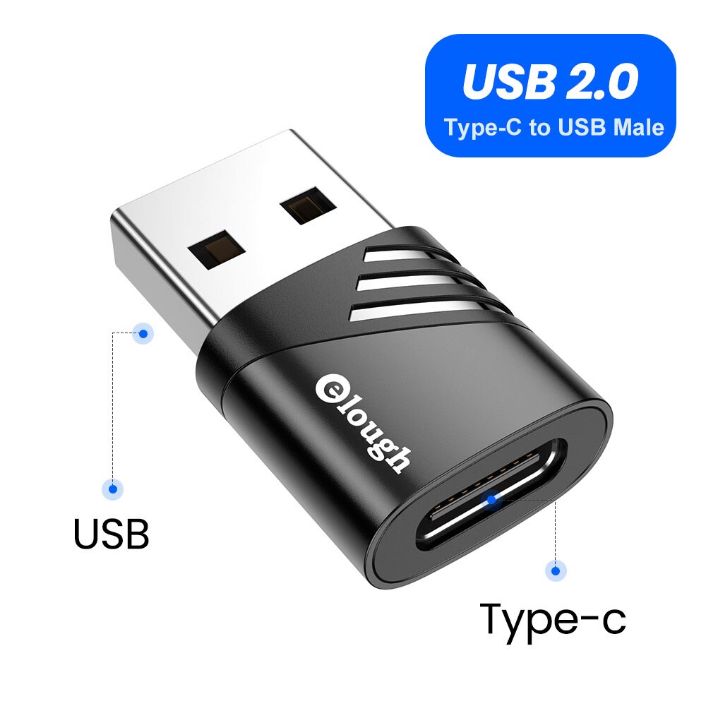 Elough USB to Type C Adapter OTG USB 3.0 Female Micro USB to Type C Male Cable Converters For MaxcBook Samsung S10 S9 S8 Adapter: C to USB 2.0 Black