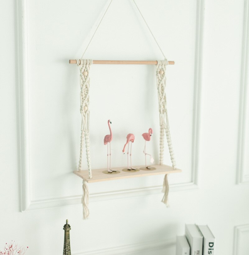 Hause Dekoration Macrame Seil Tapisserie Gestell Holz Regal Schwimmende Regal Anlage Gestell Hängen Seil Zauberstab verwöhnen Handwerk