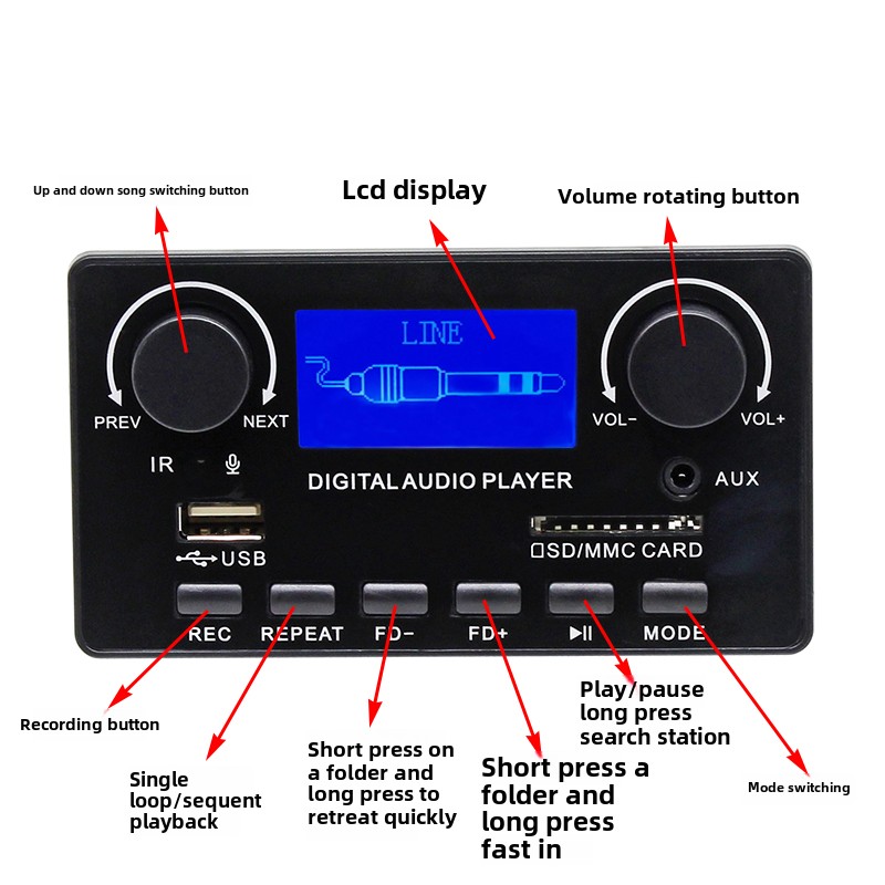 LCD Bluetooth Audio Decodierung Board DIY Radio Audio Box Hauptplatine SD Karte U Disk USB verlustfreier Player FM Radio