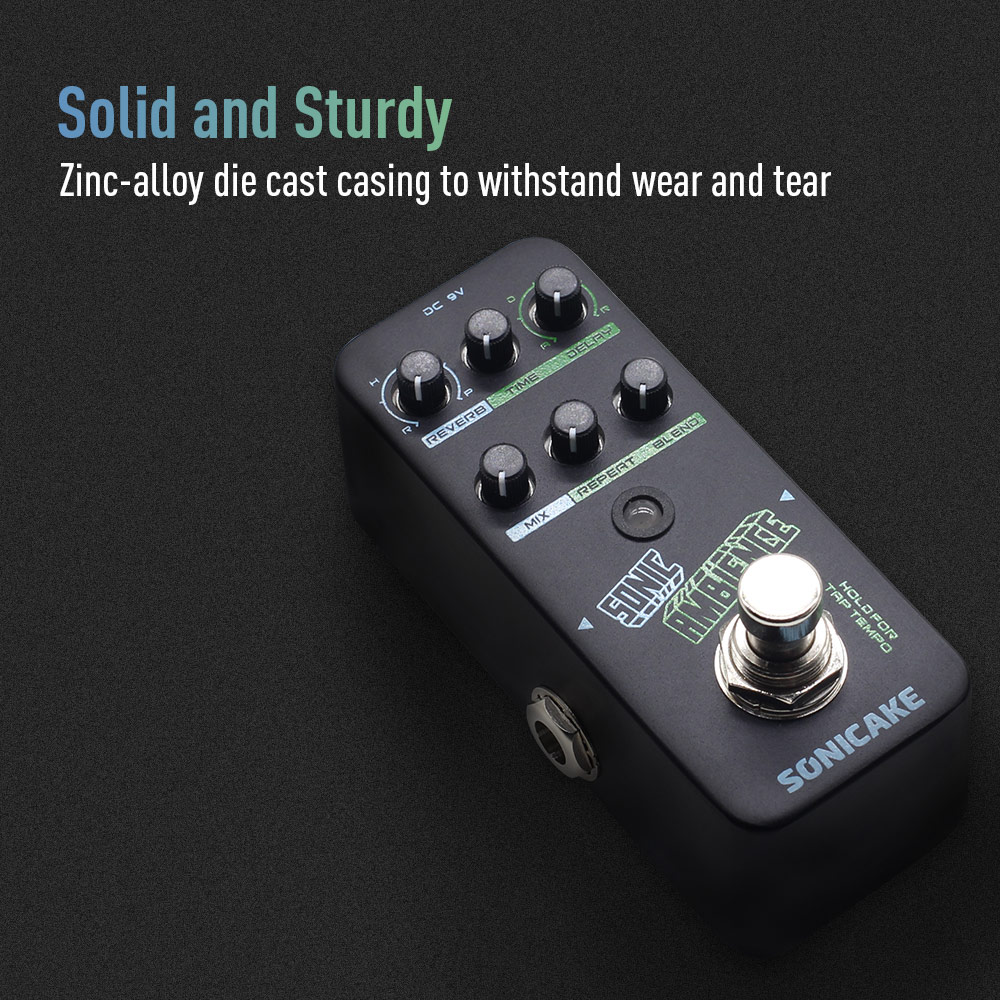 SONICAKE Sonic Ambience Multi Mode Tap Tempo Delay and Reverb 2 in 1 Guitar Bass Effects Pedal QSS-16