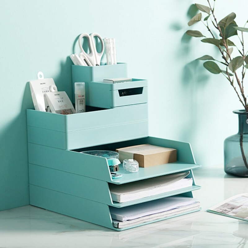 Boîte de rangement de bureau, organisateur de bureau, tiroir à papier A4, boîte de rangement, armoire à fichiers empilable, porte-stylo, porte-Document, boîte de rangement de format A4