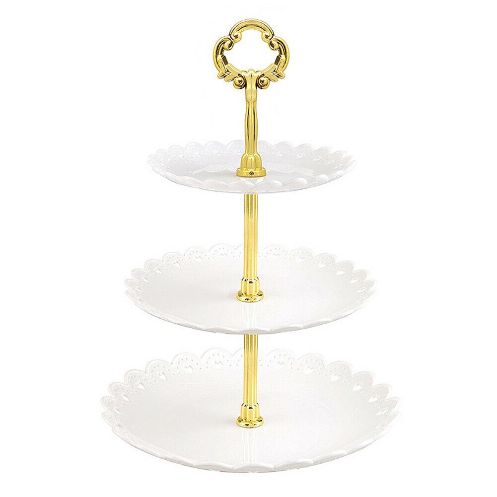 3 Tier Plastic Cake Stand Birthday Party Decor Afternoon Tea Wedding Plates Party Tableware Dessert Vegetable Storage Rack: white