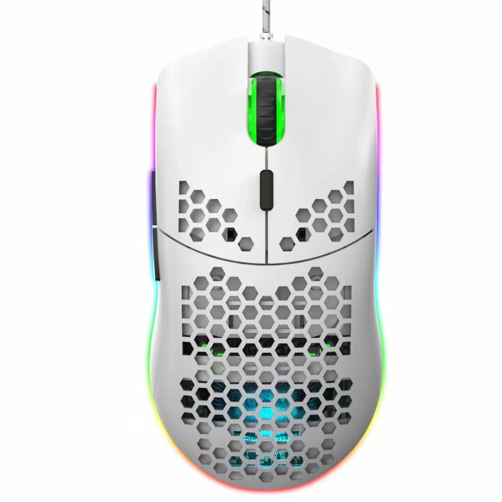 Hxsj  j900 usb langallinen pelihiiri rgb gamer hiirillä 6400 dpi kuusi tasoa säädettävissä dpi hunajakenno hiiri kannettaville kannettava tietokone hiiret: Valkoinen hiiri