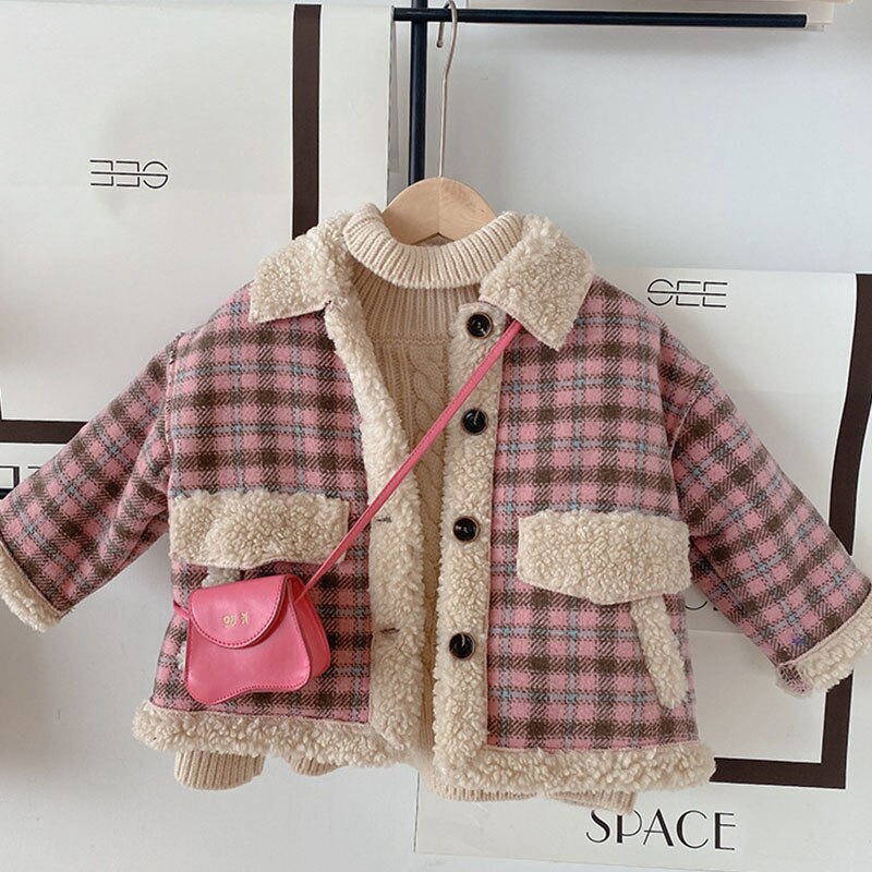 freundlicher Mädchen Plaid Elegante Mantel Neue Winter Mädchen Baby Vlies Patchwork Kleidung Koreanische Stil freundlicher Süße Kleidung