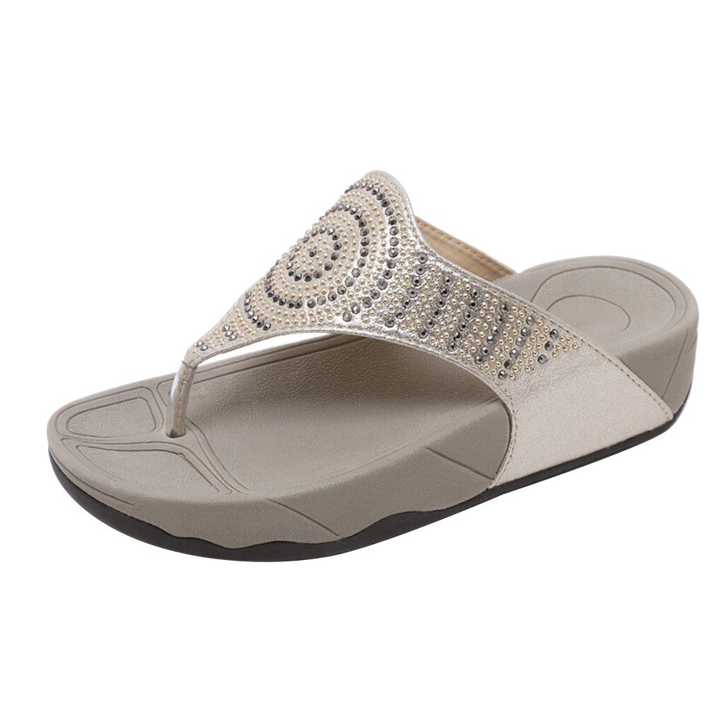 Sagace mærke kvinder hjemmesko flade med rhinestones klipklapper tyk bund platform bagatel sommer strandsko til kvinde: Guld / 39