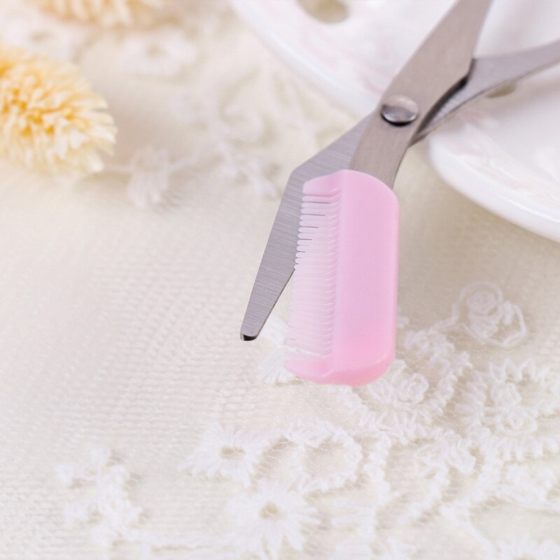 Maquillaje Rosa inoxidable cejas recortador tijeras peine depilación tijeras aseo herramienta cosmética peinar pestañas