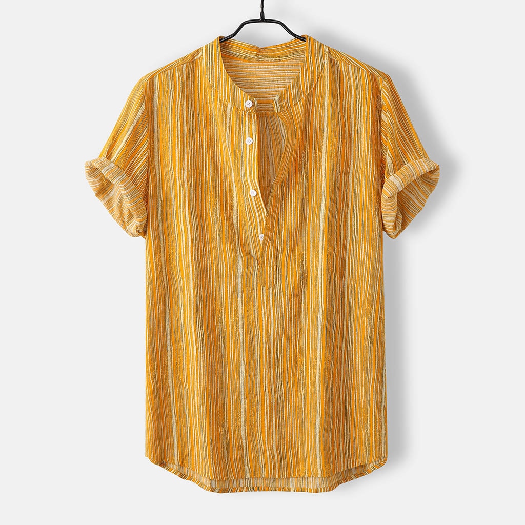 Chemise homme eté hawaïen imprimé chemises Streetwear col montant bande imprimé manches courtes petit haut M-3xl Chemise de plage Chemise: M