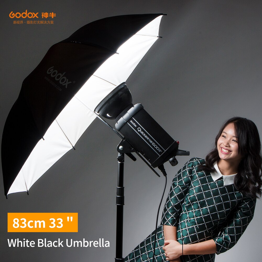 Godox studio photogrphy 33 " 83cm sort og hvid reflekterende lys paraply
