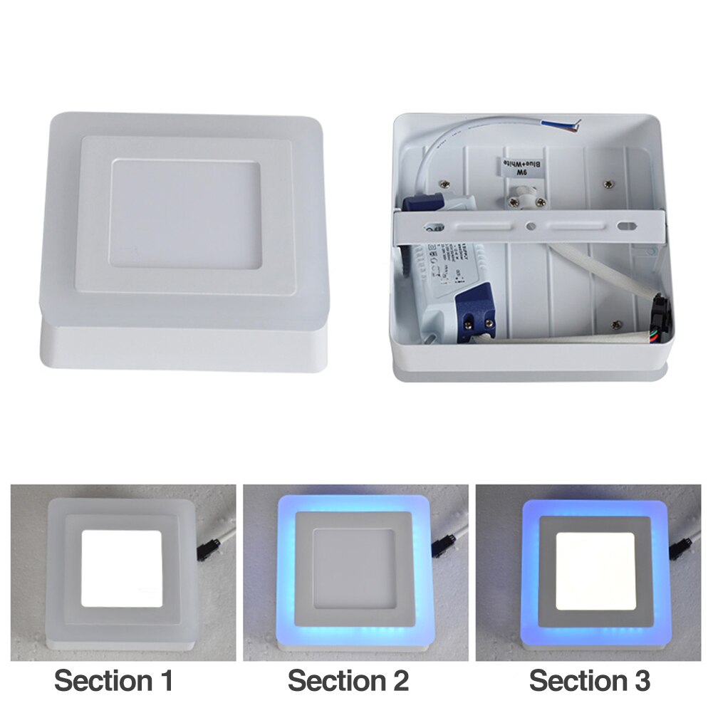 Firkantet dobbelt farve led panel lampe overflade loft væg stuer lys 85-265v metal+akryl kontor aluminium skal spisestue