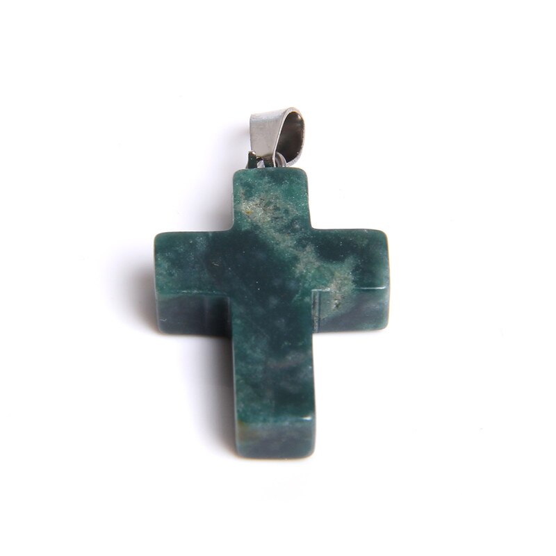 1pc cross natural stone pendants faith quartz crystal pendants jewelry handmade cross pendants jewelry bulk DIY: 3 Green stone