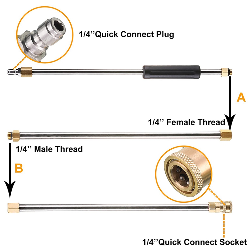 Pressure Washer Wand Extension, 90 Inch, Power Washer Lance With 1/4 Inch Quick Connect, 4000 PSI