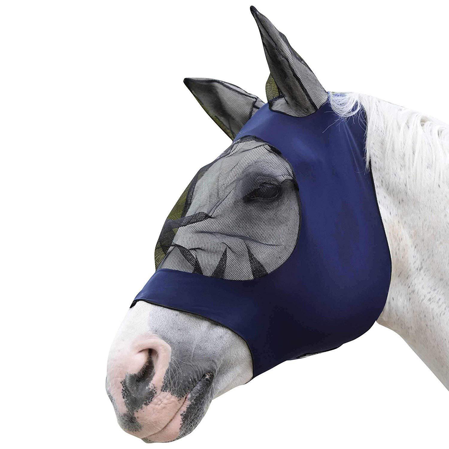 Cavallo volare Maschera con Le Orecchie extra comfort Lycra presa anti-Zanzara Maglia Morbida equino Maschera Testa di Cavallo Della Copertura Confortevole anti volare Maglia: Style2 blu