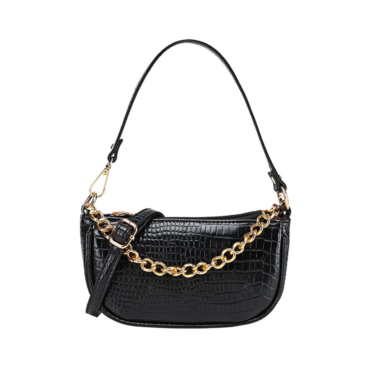 Women's Mini Shoulder Bag Alligator Solid Outdoor PU Postman Bag Chain Handbag: Black