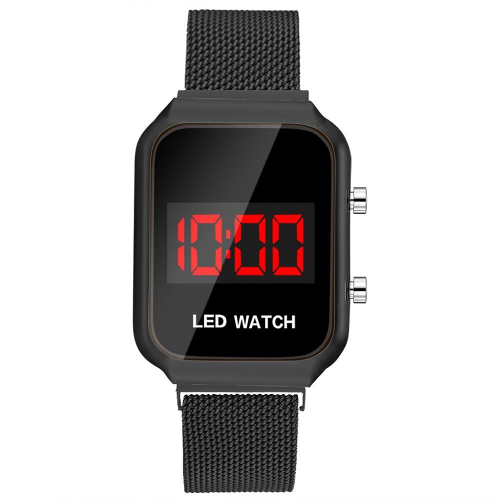 Reloj Digital deportivo cuadrado con personalidad para estudiantes , reloj de aleación con hebilla magnética para hombres y mujeres, relojes para parejas: black