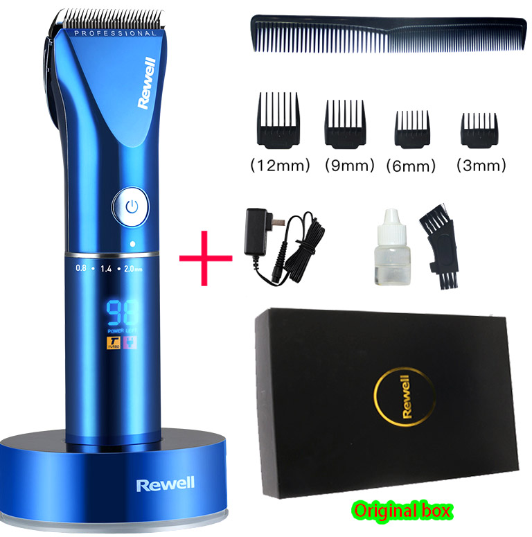 hair clipper rechargeable trimmer lithium battery Titanium alloy blade cutter adjustable comb Fine-tuning 100-240V: Blue