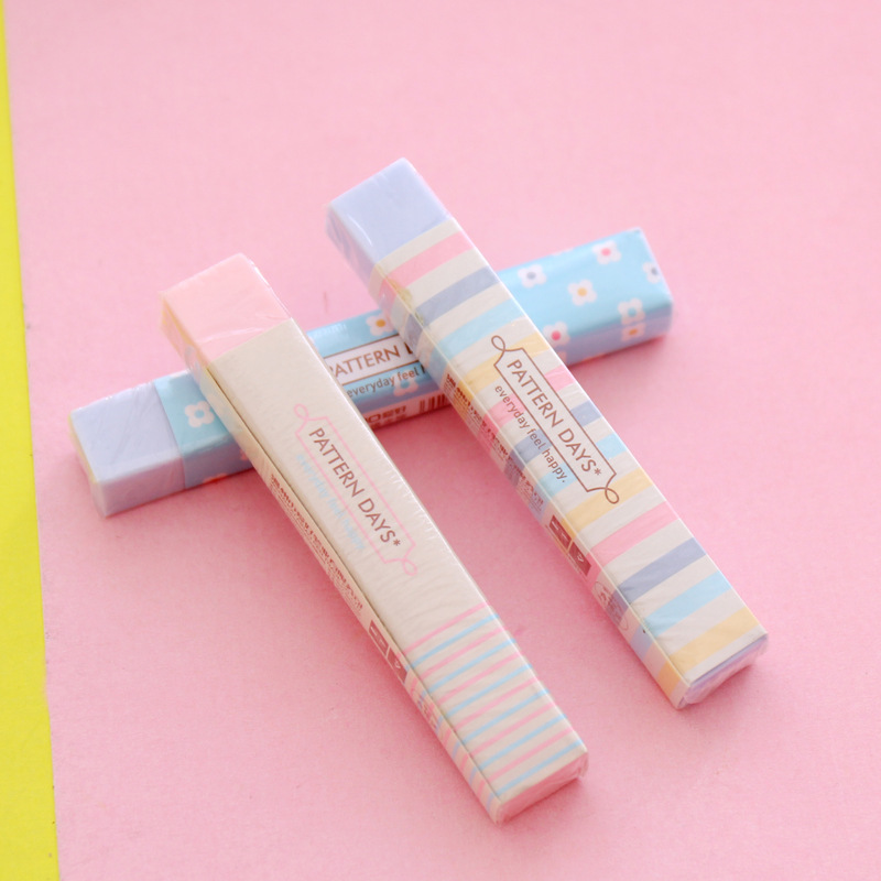 Borrador de lápiz de goma para niño y adolescente, 1 unidad, Kawaii, papelería, rayas, rosa, buen , útiles escolares
