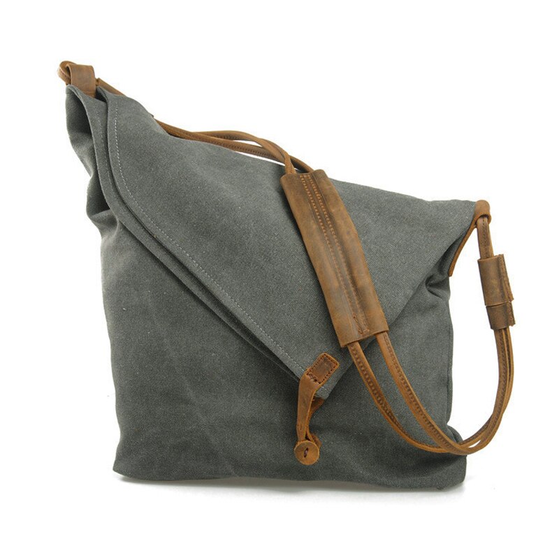 Sumdream 6631 Vrouwelijke Canvas Lederen Vintage Schoudertas Crossbody Tassen Kleine Emmer Handtassen Vrouwen Messenger Bags: Dark grey