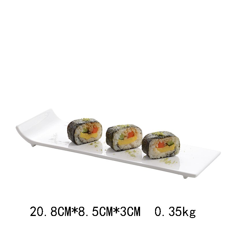 Pure white hotel tableware ceramic flat plate warped side plate rectangular flat plate sushi plate cake plate western-style plat: A