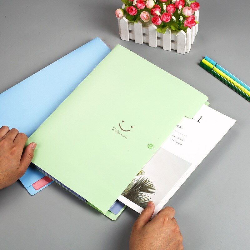 Literaire Leuke Smiley Gezicht Snoep Kleur Map Creatieve Scheiding Multi-layer A4 Map 5 Grid Orgel Zak Data Papier opbergtas