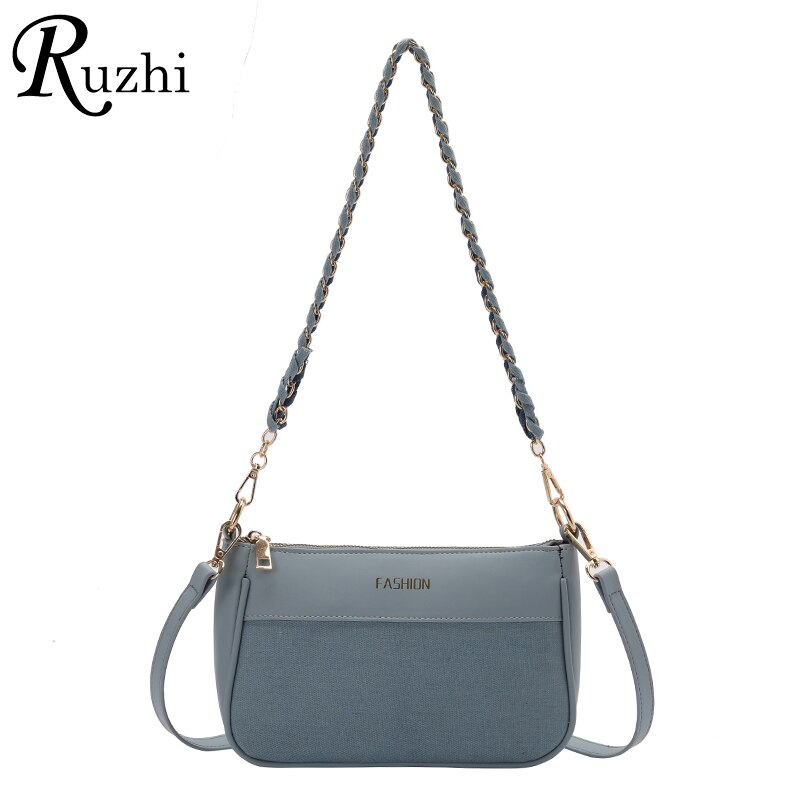 Patchwork Jean Vrouwen Tas Denim Handtas Zachte Pu Lederen Ketting Schoudertassen Panelled Twee Schouderbanden Crossbody tas