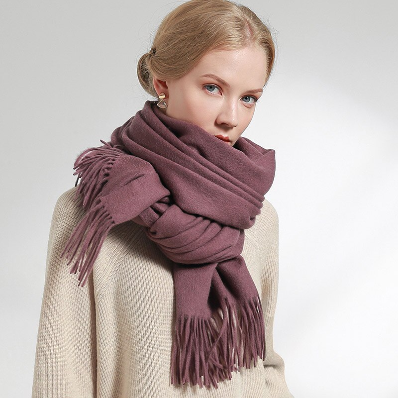 Ryssland ull halsduk kvinnor tjockare varma echarpe wraps damer foulard femme vinter solid kamel merino fina ull halsdukar: Druva