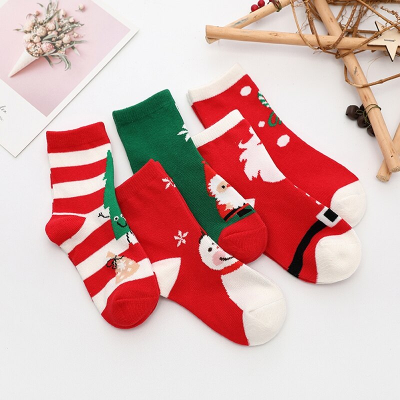 Baywell 5 Paren/partij Kerst Sokken Kids Jongens Meisjes Kerstman Sneeuwpop Grappig Katoen Zachte Warme Sokken Kerstcadeau 1-16T