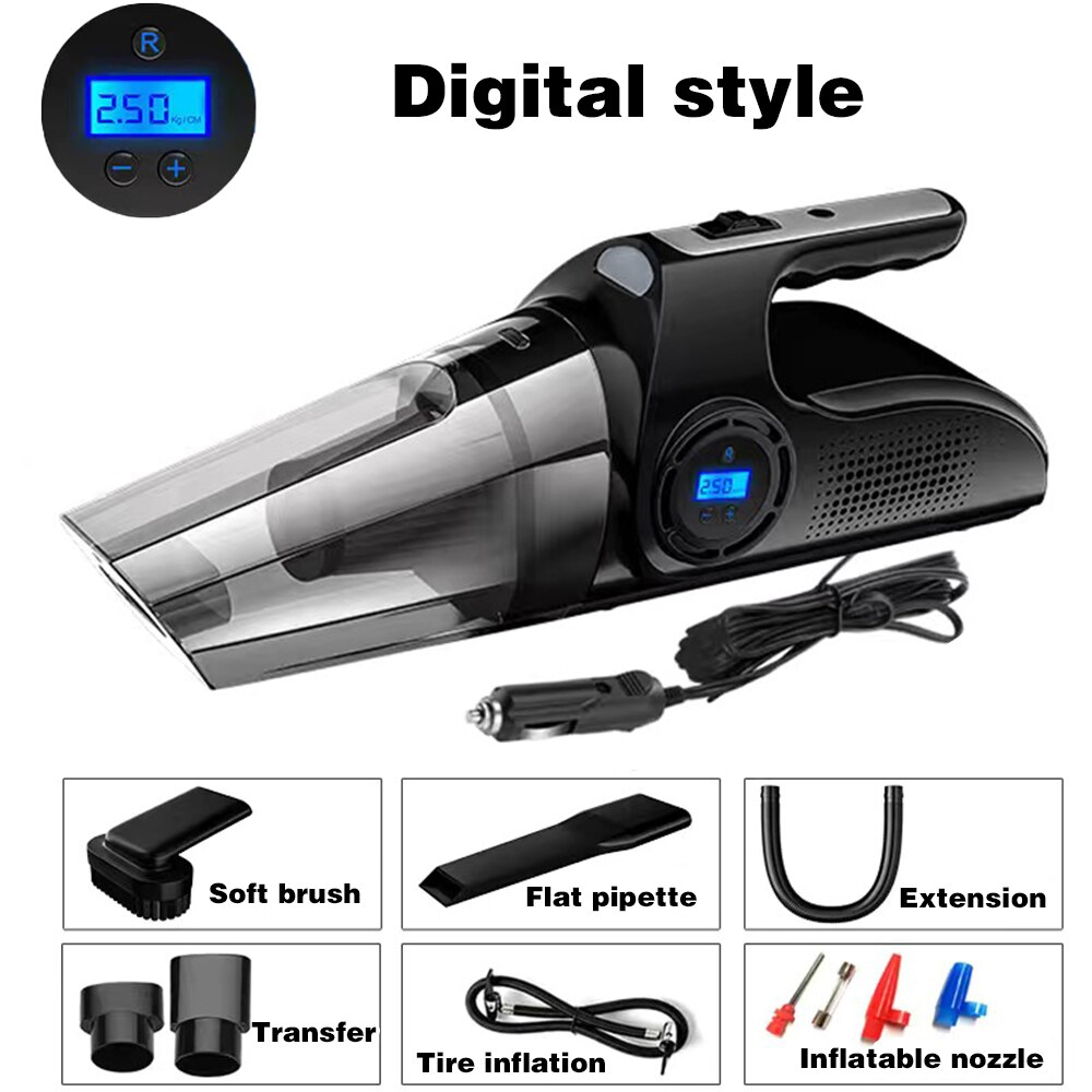 Portable 150PSI Car Tire Inflator Vacuum cleaner Digital Screen Air Compressor Pump with LED Light DC12V Pump for Car Motorcycle: Digital Light Style