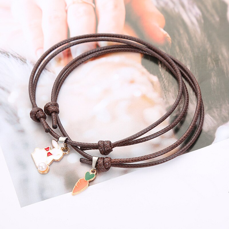2-Piece Set Best Friend Cute Rabbit Carrot Bracelet Charming Couple Bracelet Jewelry Girl Party Accessories: Brown