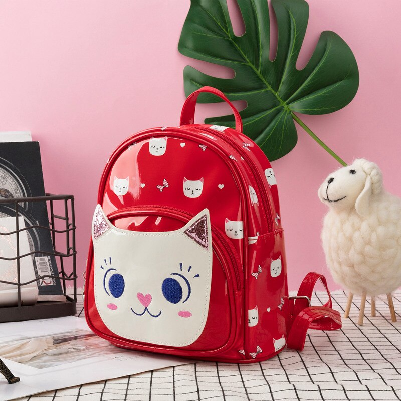 Heopono-petit sac à dos marqué en cuir PU pour enfants, garçons et filles, sac à dos pour enfants, motif chat mignon de dessin animé, pour garçons et filles