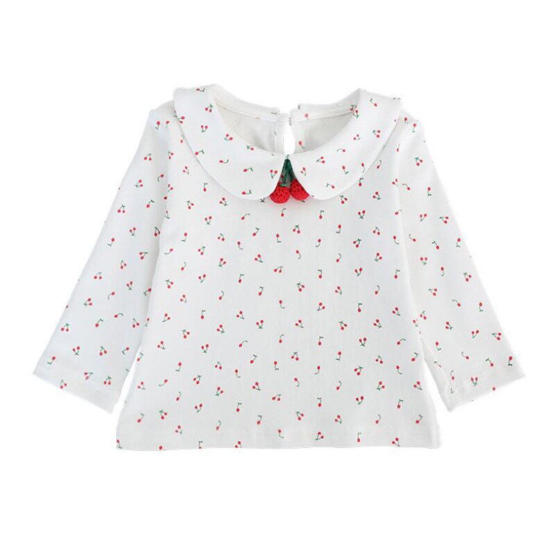 Mooie Gezellige Volledige Cherry Afdrukken Baby Meisjes Shirt Lente Herfst Lange Mouw Baby Baby Blouse Katoen Pasgeboren Baby Bodem Shirt